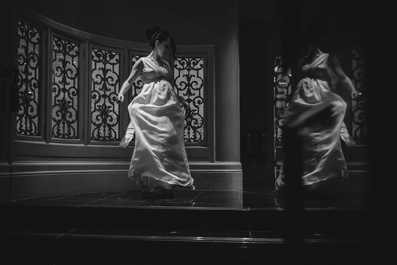 Swirling the dress - art-deco at the Savoy hotel, London wedding photography