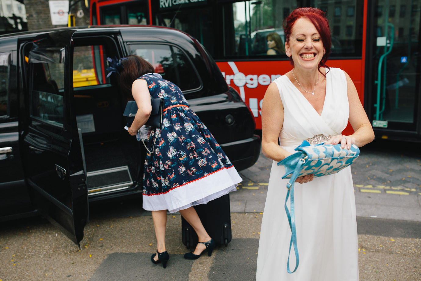 Black cab, red bus, Documentary wedding photography London