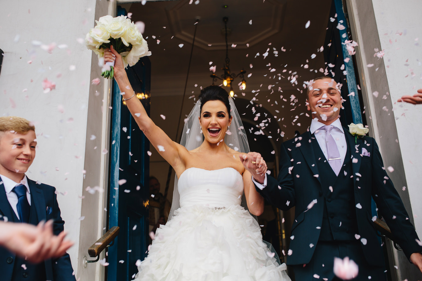 Just married, the confetti shot, Grosvenor Chapel, Mayfair