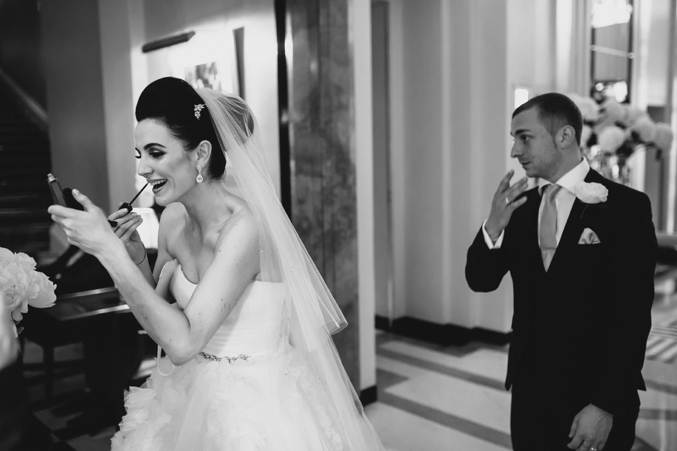 Bride and groom, documentary wedding photography, Claridges, Mayfair