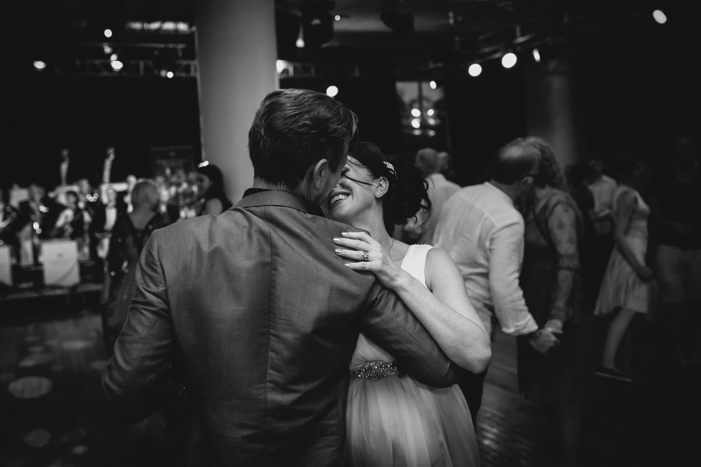 Intimate moment, bride and groom dancing, Royal Festival Hall wedding photography